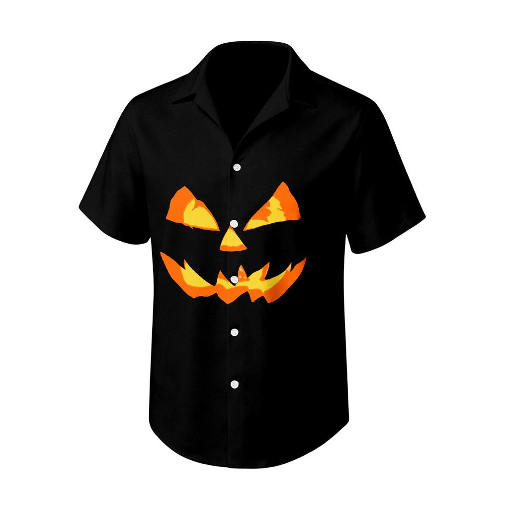 Men's Casual Short Sleeve Halloween Print Shirt for Everyday Wear