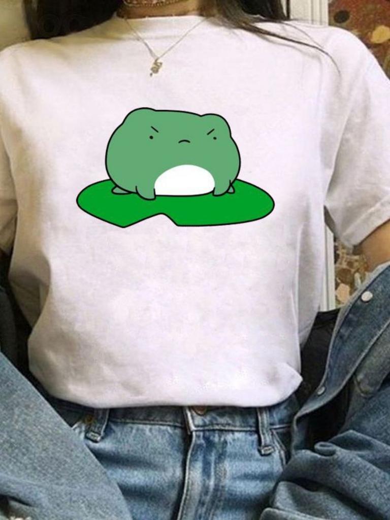 1pcs Skateboard Green Frog Tshirt Cute Green Frog Graphic Tee Women Tshirt Durable Plussize Tshirt Daily Streetwear