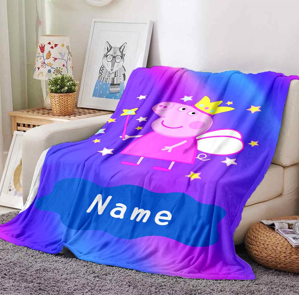 Custom Name Peppa Fairy Flannel Blanket Throw Blanket Soft Warm Sofa Bed home Decor Unique Gift