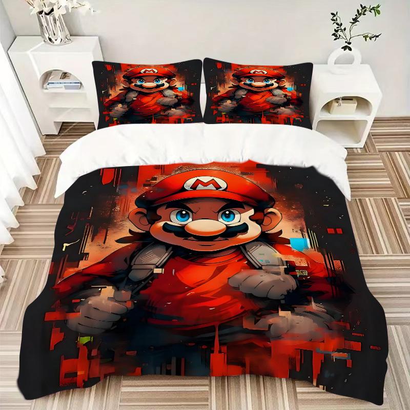 3pc Mario Gaming Bedding Set Guest Room Bedroom Decor Christmas Halloween Decor Birthday and Holiday Gifts- All Seasons 3pcs Quilt 110
