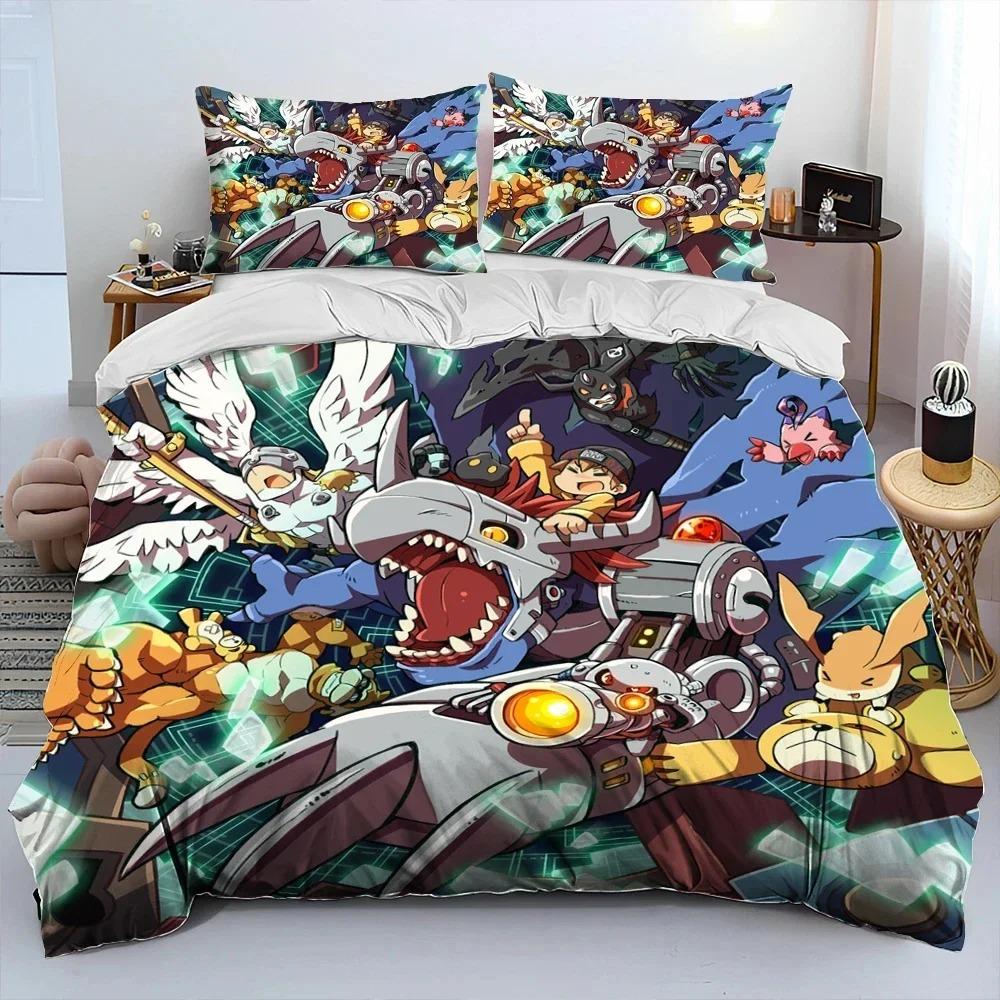 Anime Digimon Adventure Monster Bedding Set Duvet Cover Bed Set Quilt Cover Pillowcase Comforter King Queen Size Boys Adult