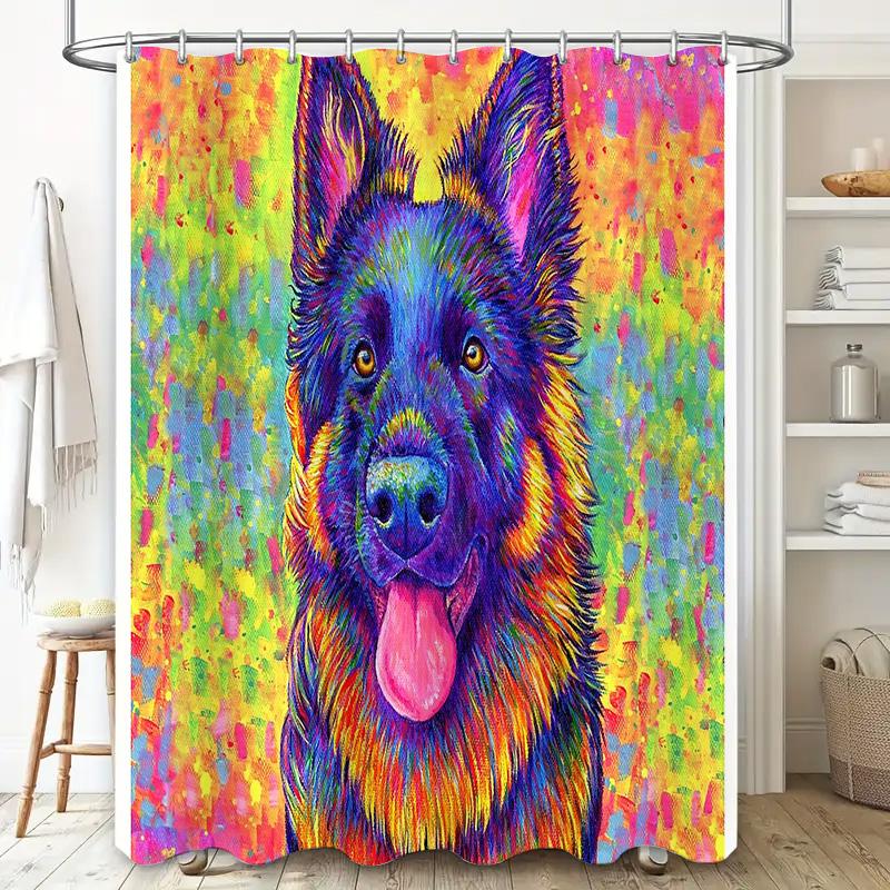 German Shepherd Dog Shower Curtain Waterproof Vintage Husky Pet Bathroom Decor Artistic Canvas Print Home Decor Wall Art