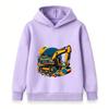 Kids Excavator Print Hoodie Sweatshirt, Cartoon Construction Vehicle Pullover for Boys Girls, Casual Long Sleeve Tops for Daily Wear