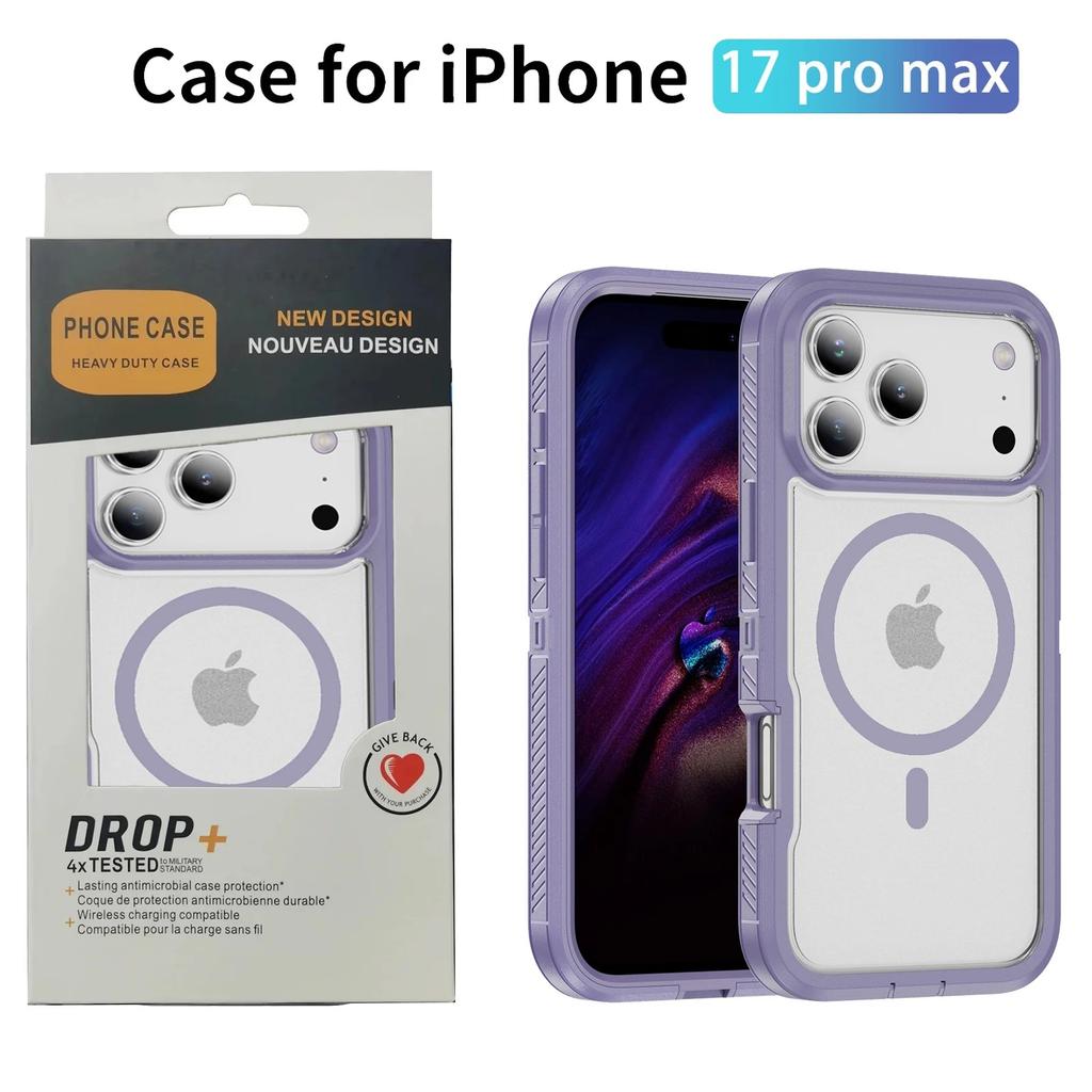 For MageSafe With Anti-Slip Stripes Heavy Defense Armor PC+TPU Case for IPhone 17 Pro Max 16 15 14 13 12 With Box OTT-Box Anti-fall Buffer Hard Cover