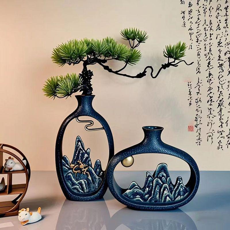 Chinese Antique-Style Rockery Vase Ornament for Living Room or Office Decor and Housewarming Gift
