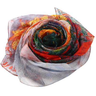 Silk Impressionist Claude Monet Sunflowers Chiffon Silk Large Masterpiece Stole Gift [Anemos] 100%