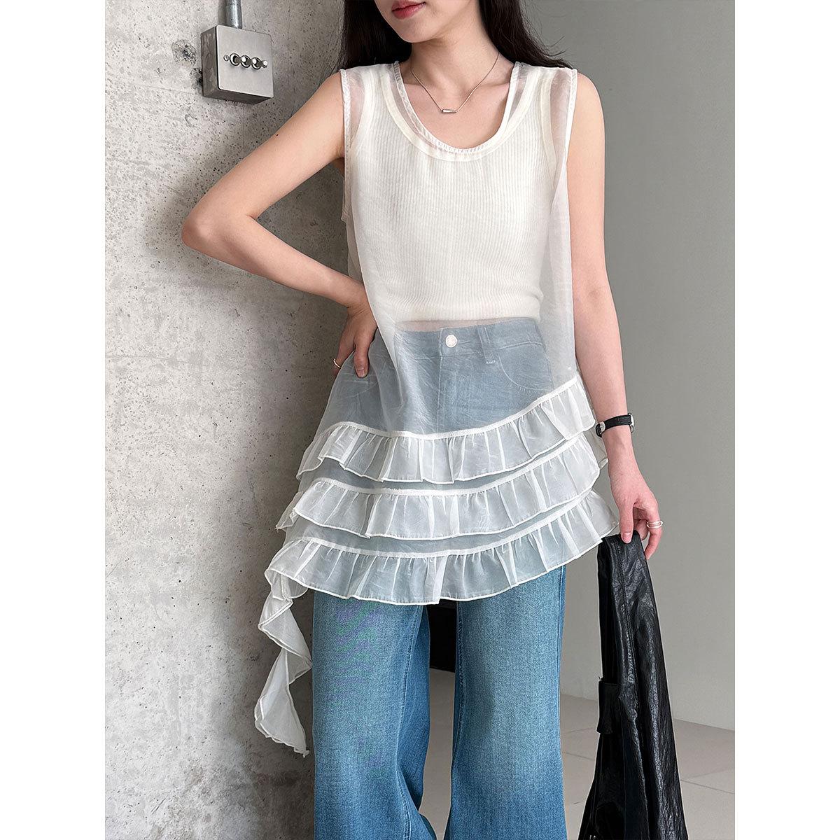 LUXI Women s Irregular Ruffle Sleeveless Top - French Style Layering Vest for Early Spring 2026. M абрикосовый света
