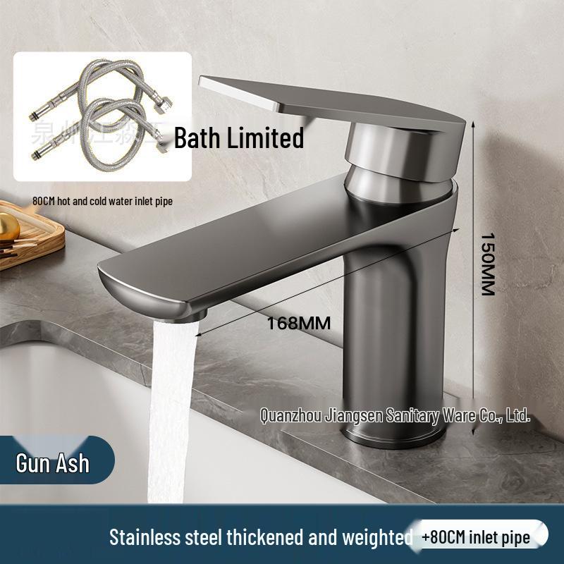 Thickened Stainless Steel Basin Faucet for Home Use - Hot & Cold Water Compatible