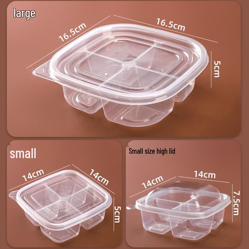 Round Transparent Disposable Fruit Box with Dividers and Lid for Fresh Slices and Salad Platter.