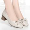 4.5cm Brerathable Comfortable Bright Leather Shoes Women Pumps with Heels 2025 Spring Sweet Bow Med Block Heels Shoes Mom Office