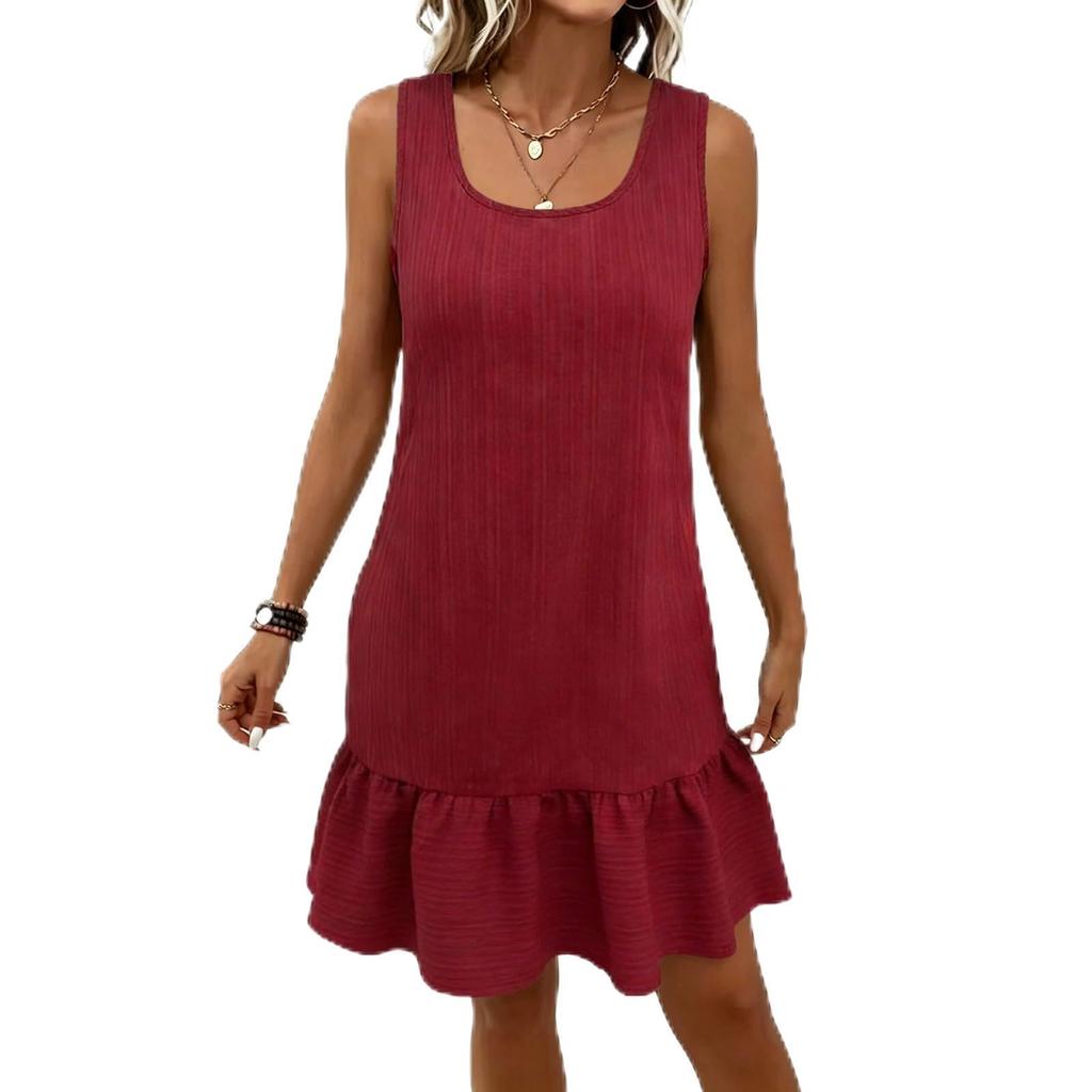 Sleeveless A-Line Dress for Women Ribbed Texture Casual Summer Dress with Ruffle Hem Lightweight and Comfortable Design
