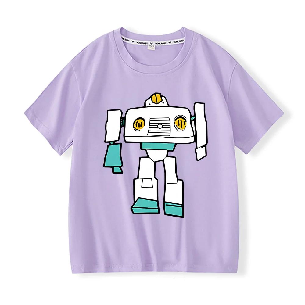 Robots Print Anime Cotton Kawaii Children T-shirt Short Sleeve Boys and Girls Tshirt Summer Tops Graphic Tee-shirt