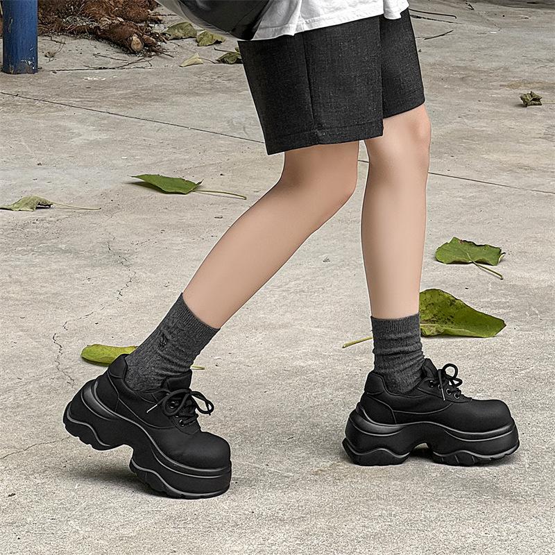 New platform heightening derby shoes men's Paris retro big head shoes British commuter leather shoes dad shoes 24307-J