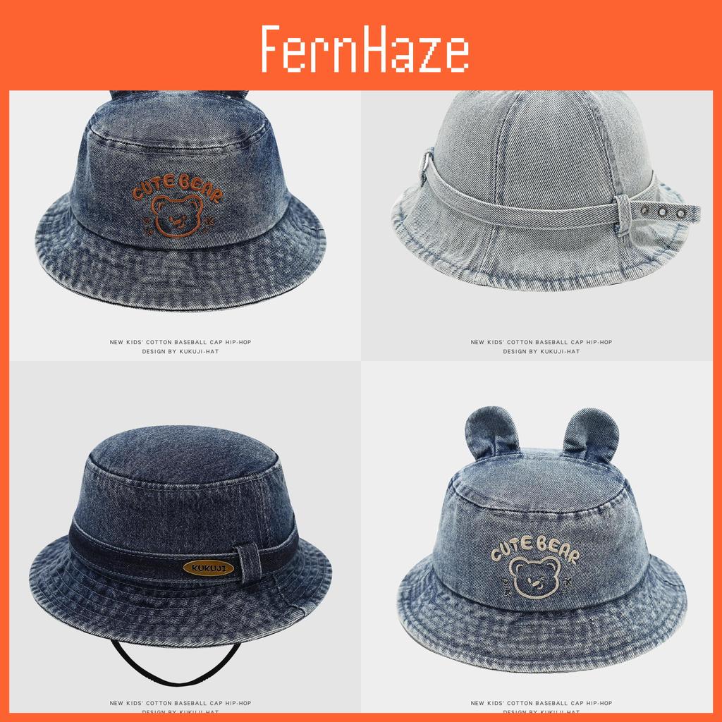 Cartoon Bear Denim Childrens Fisherman Cap With Windproof Design Perfect For Summer Outings