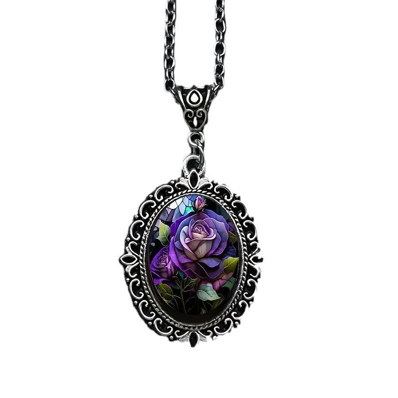 Anhänger - Eine Elegante Violette Rose Oval, Accessoire Geschenk Halskette