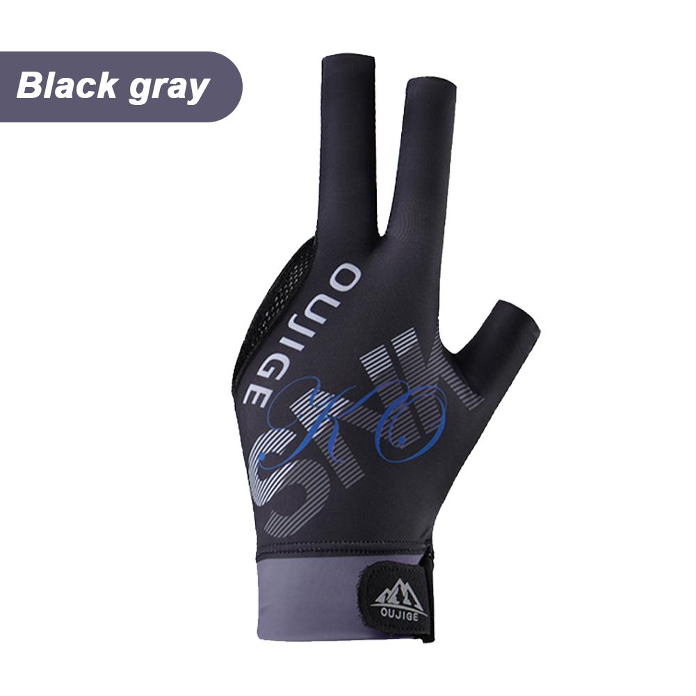 

1 шт. Профессиональные перчатки для бильярда с тремя пальцами и нескользящим ковриком, самоклеящиеся тканевые фиксированные дышащие перчатки для тренировок по снукеру чёрный/серый