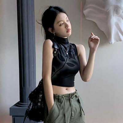 Design Floral Printed Tees High Collars Vest For Women Sexy Tank Tops Girls Y2K Tops Fashion Lady Crop Tops Casual Vest