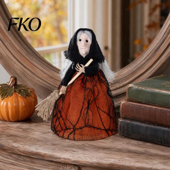 Multi-use Witch Decor Halloween Kitchen Doll, Small Statue with Broom, Three-dimensional Tabletop Party Decoration for Table Fireplace Holiday