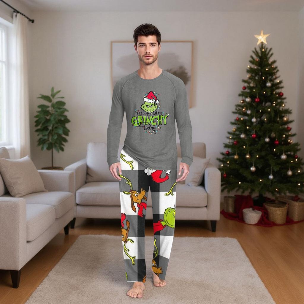 Zestaw rodzinny z długimi rękawami i spodniami w nadruki świąteczne Zestawy rodzinne