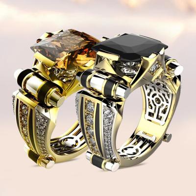 Pierścionek damski Faux Square Crystal Dwukolorowy Vintage Cool Punk Prezent Hollow Bling Cubic Zirconia