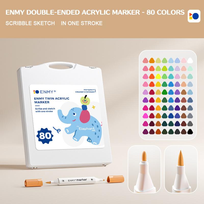 ENMY Acryl Markers Dubbele Punt Sneldrogend Waterdicht Kleurrijke Markers Doe-het-zelf Enthousiastelingen 24/36/48/60/80 Kleuren Schilderbenodigdheden