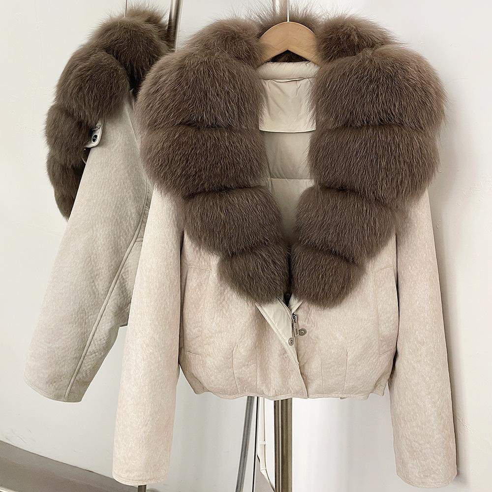 Autumn and winter natural real removable fox fur collar jacket new daily versatile commuter style duck down jacket women