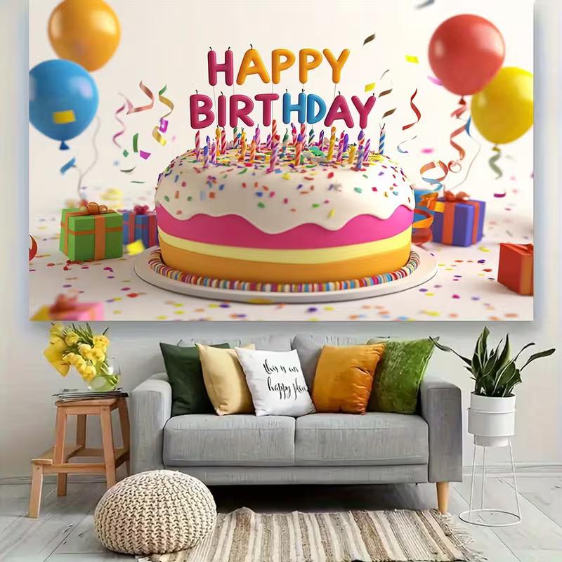 2D Alles Gute zum Geburtstag Kulisse, Kuchen Konfetti & Luftballons Foto Banner