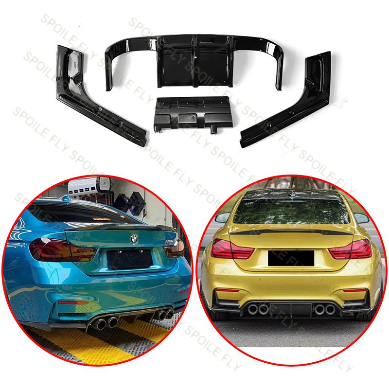 For BMW 4 Series F32 F33 M4 Style 2013-2016 High Quality ABS Car Rear Bumper Lip Spoiler Body Kit Glossy Black Carbon Fiber Look