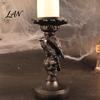 Gothic Room Accessories Halloween Candlestick Holder Decoration, Raven Skull Candle Holder, Stable Flat Top Spooky Taper Stand for Tabletop Home Decor