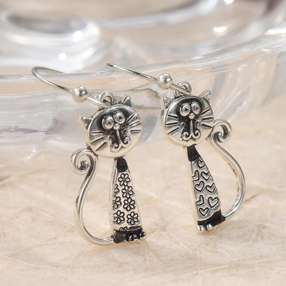 1Pair Cat Cat Style Pendant Earrings Copper Asymmetric Design Earrings Retro Punk Earrings Gift