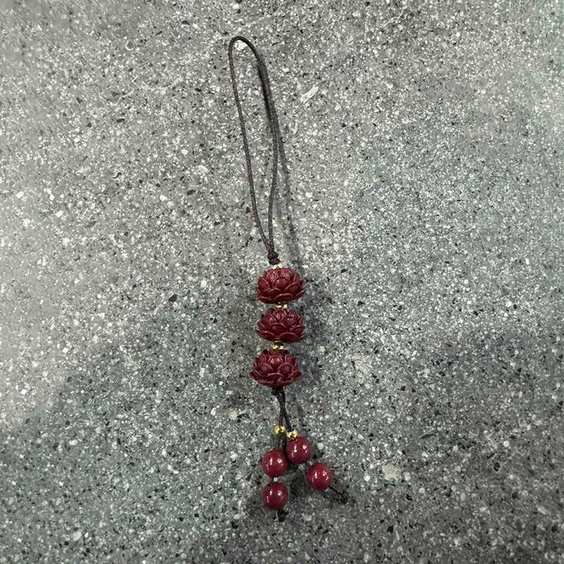 Natural Cinnabar Lotus Car Keychain Chinese Style Lucky Phone Chain Bag Pendant Hanging