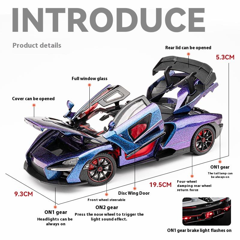 1/24 Scale Mclaren Senna Super Sports Mini GT Alloy Diecast Model Vehicle Simulation Sound & Light Birthday Gifts Box for Boyfriend