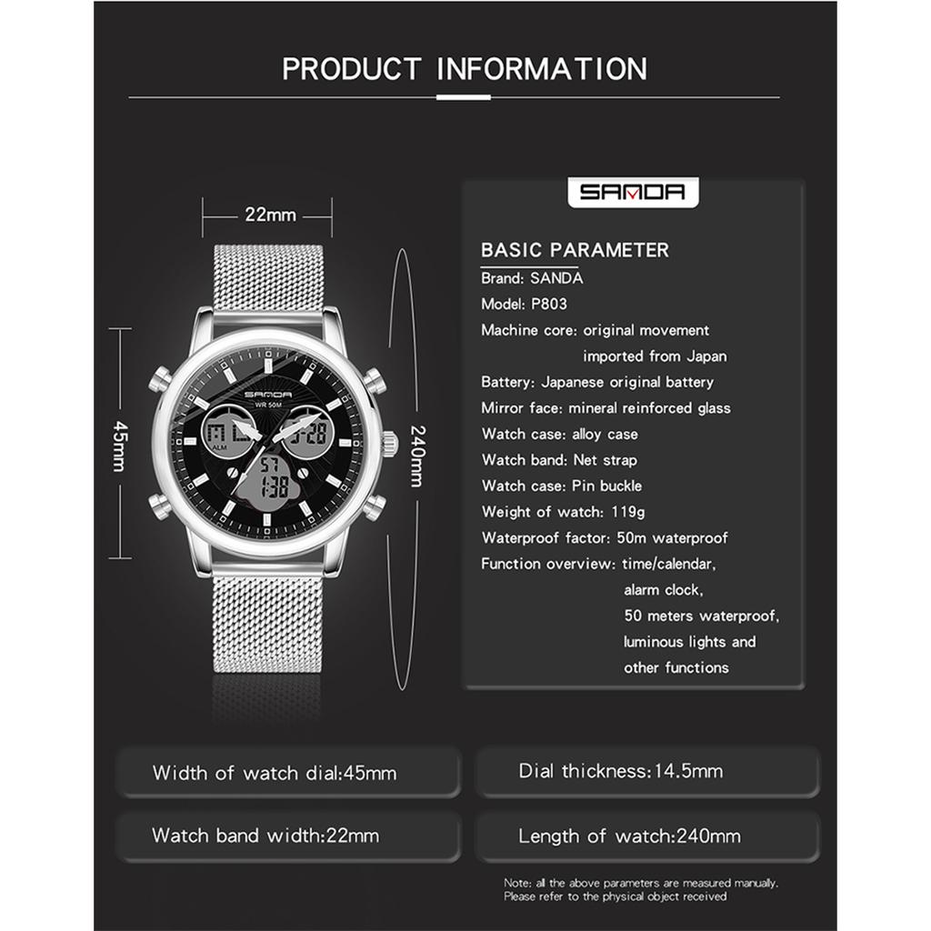 SANDA Simple Trend Watch Male Student Fashion Double Electronic Watch Digital Sports Waterproof Watch