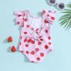 Strawberry Print Backless Bowknot Girls One-Piece Swimsuit