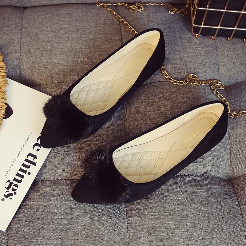 Большие размеры Помпон Меховые шарики Туфли Женские Одинарные Балетки OL Женские Туфли — фото 10