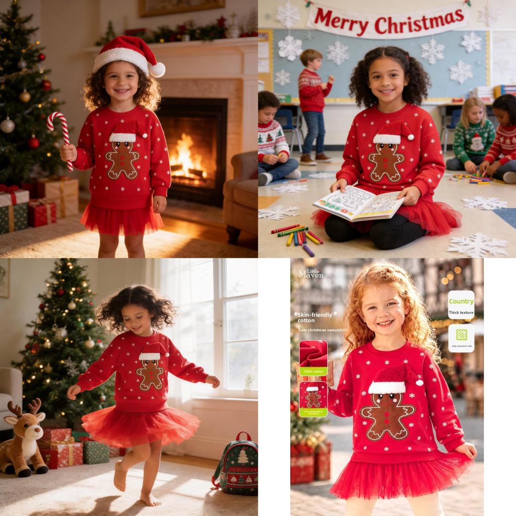 Christmas Girl Sweater With Cartoon Pattern For Kids Autumn Wear