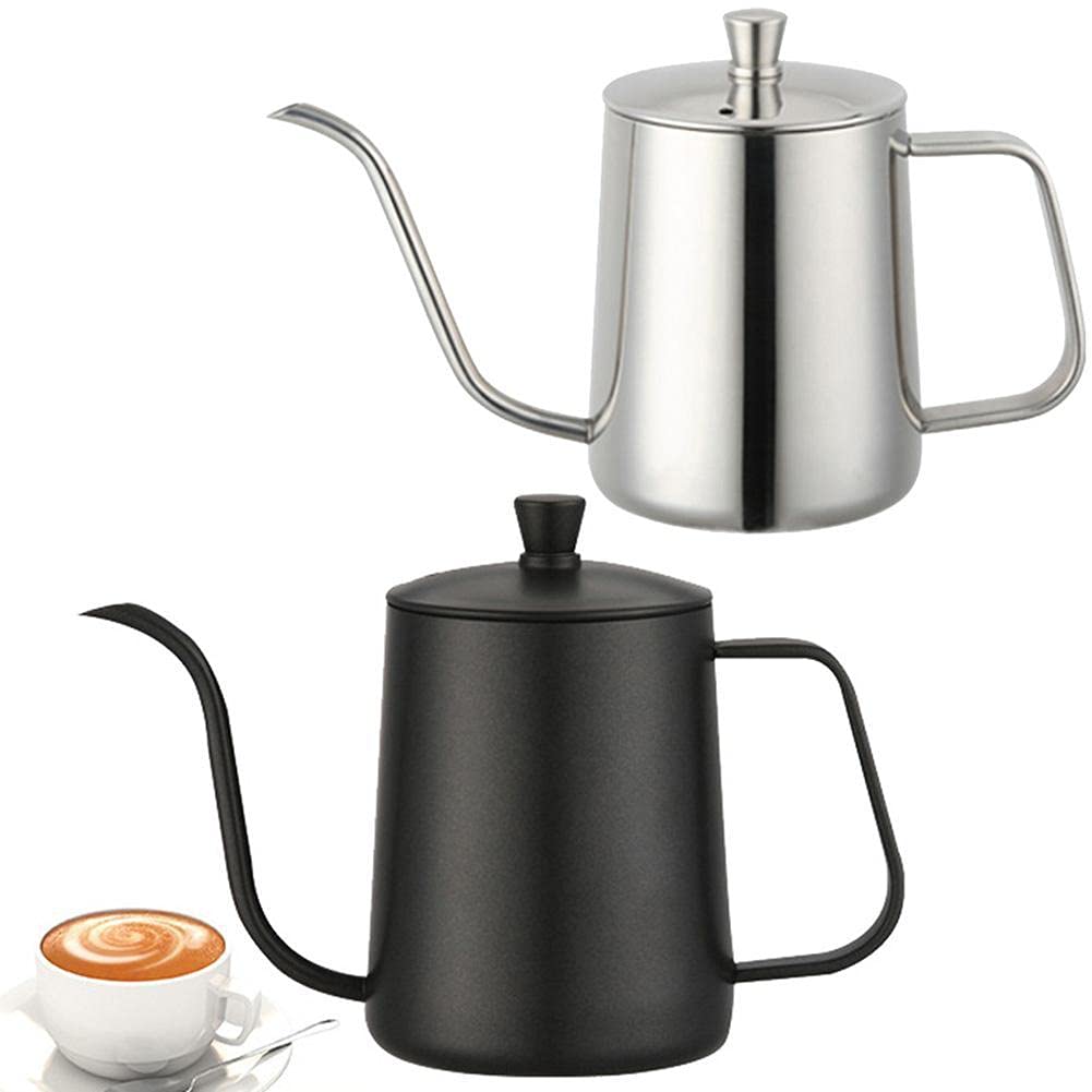 Durable 600ml Stainless Steel Drip Pot with Narrow Spout and Thick Construction, with Cover for Cafe, Home, or Office Use.
