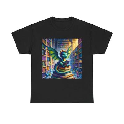 Unisex Erwachsenen T-Shirt Verspielter Drache Bunte Bücher Skurriles Abenteuer