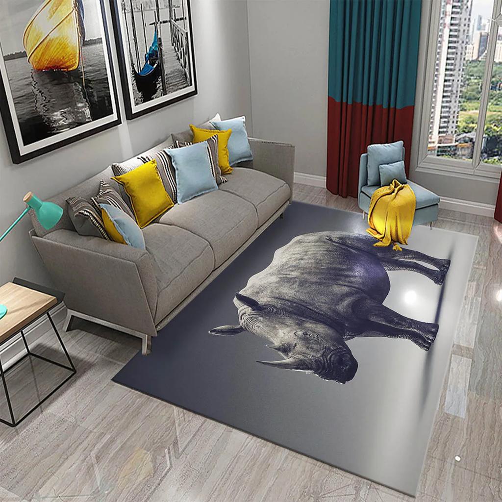 3D Rhino Carpet for Bedroom Living Room Decoration Area Mats Outdoor Rug Play Mats Kitchen Bathroom Door Entrance Non-slip Rugs