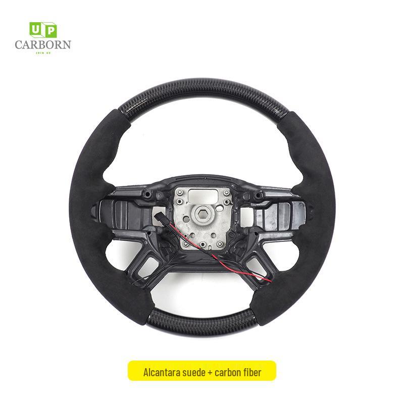 Compatible with 2020+ Land Rover Defender 110/90: Carbon Fiber Nappa Steering Wheel with Alcantara Paddle Shifters & Clock Spring.