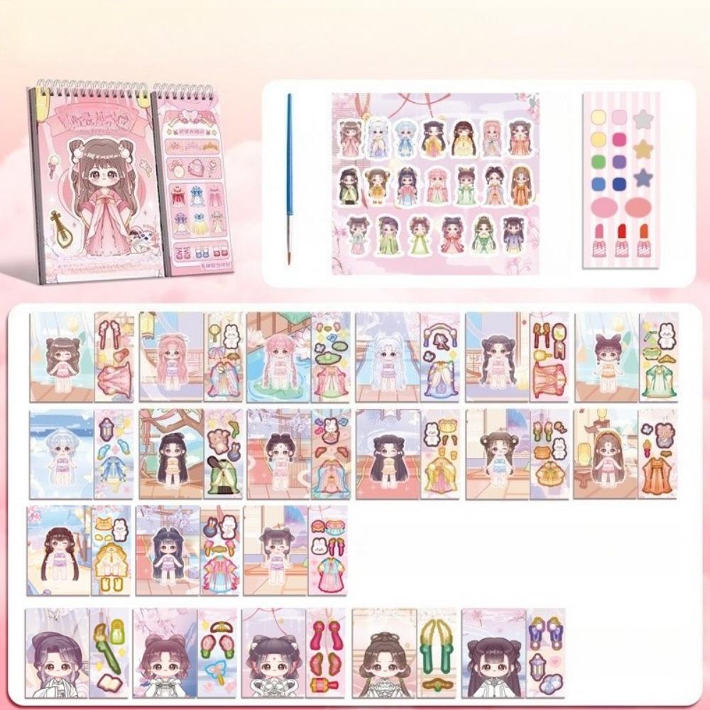 

1PC Dream Little Girl No Glue Dress-up Sticker Hand Account Cartoon Primary School Student Puzzle Boys and Girls Group Princess