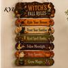 Hanging Wooden Plaque Witch's Fall Rules Sign, Vintage Halloween Wood Wall Rustic Style Art Farmhouse for Outdoor Porch Yard, Home Decor Black