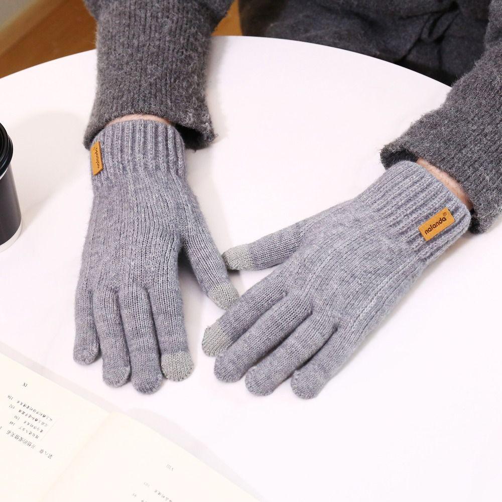 Five Finger Plush Knitting Gloves Korean Style Cycling Driving Gloves Full Finger Mittens  Autumn