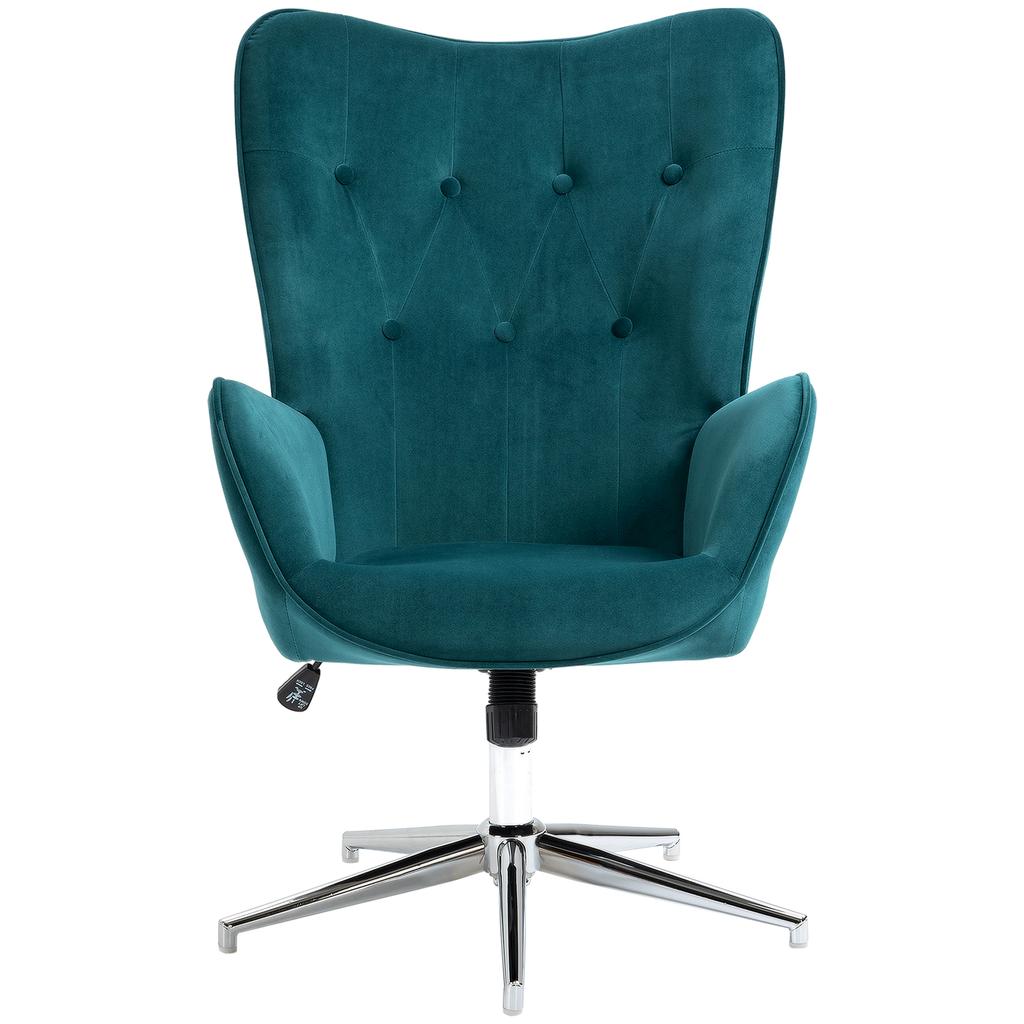 Swivel Living Room Armchair With Adjustable Height Tufted Backrest Velvet Like Fabric Blue