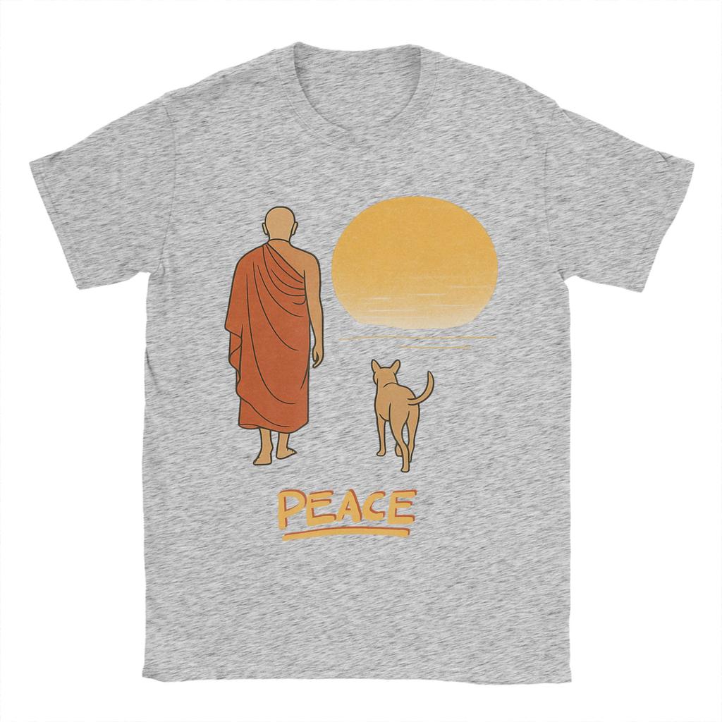 Unisexs Peace Walking Monk Dog Sunset Zen Art T Shirts Cotton Clothing Hipster Short Sleeve Round Neck Tee Shirt XL XL TShirts