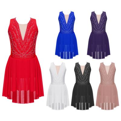 Girls Figure Ice Skating Dance Dress Contemporary Lyrical Dancewear Kids Modren Jazz Ballet Leotard