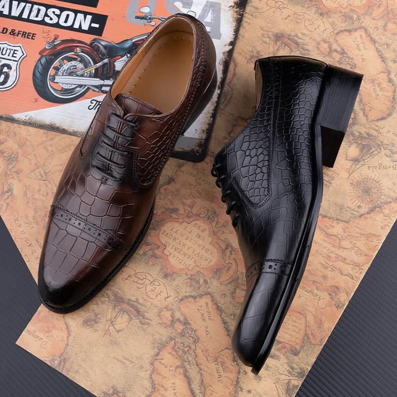 Fashion New Printing Luxury Formal Men's Shoe Genuine Leather Evening Party Office Classic Model Oxford Lace Up Formal Office Dress Shoe