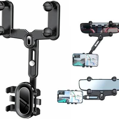 Universal Car Rearview Mirror Phone Holder - Foldable GPS Stand, Mobile Support