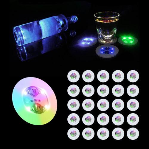 

AUSTUFF LED Coasters, 25 Light-Up Coasters for Drinks, 7-Color RGB LED Liquor Bottle Light Sticker Coasters, Flashing Light-Up Bar Coasters for Club,
