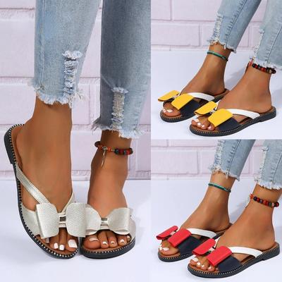 Women Summer Slip On Sandals Lovely Bowknot Outside Slippers Ladies Beach Shoes Female Flat Sandalias Casual Slides Plus Size